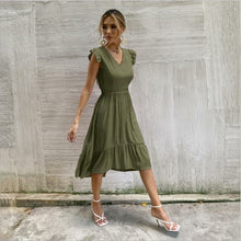 Load image into Gallery viewer, Summer Women Sleeveless Midi Dress Fashion Hollow Out Ruffle