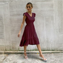 Load image into Gallery viewer, Summer Women Sleeveless Midi Dress Fashion Hollow Out Ruffle