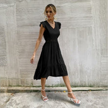 Load image into Gallery viewer, Summer Women Sleeveless Midi Dress Fashion Hollow Out Ruffle