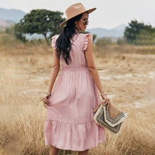 Load image into Gallery viewer, Summer Women Sleeveless Midi Dress Fashion Hollow Out Ruffle