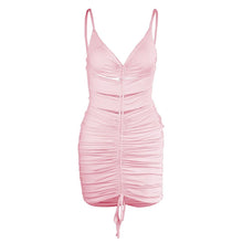 Load image into Gallery viewer, Summer Women Sleeveless Spaghetti Strap Drawstring Dress Sexy V Neck - Sophornlilly
