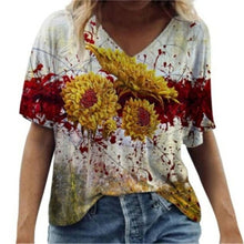 Load image into Gallery viewer, Summer Women V Neck Shirts Printed Short Sleeves Casual Fashion Tops