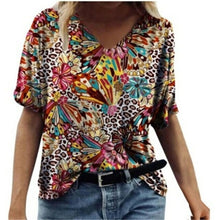 Load image into Gallery viewer, Summer Women V Neck Shirts Printed Short Sleeves Casual Fashion Tops