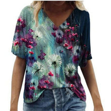 Load image into Gallery viewer, Summer Women V Neck Shirts Printed Short Sleeves Casual Fashion Tops