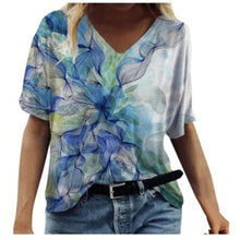 Load image into Gallery viewer, Summer Women V Neck Shirts Printed Short Sleeves Casual Fashion Tops