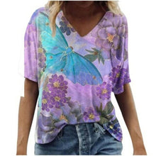 Load image into Gallery viewer, Summer Women V Neck Shirts Printed Short Sleeves Casual Fashion Tops