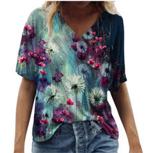 Load image into Gallery viewer, Summer Women V Neck Shirts Printed Short Sleeves Casual Fashion Tops