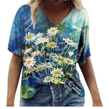 Load image into Gallery viewer, Summer Women V Neck Shirts Printed Short Sleeves Casual Fashion Tops
