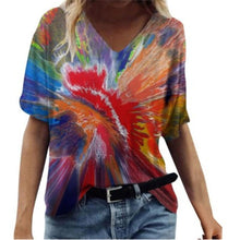 Load image into Gallery viewer, Summer Women V Neck Shirts Printed Short Sleeves Casual Fashion Tops