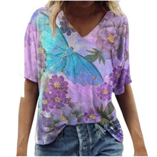 Load image into Gallery viewer, Summer Women V Neck Shirts Printed Short Sleeves Casual Fashion Tops