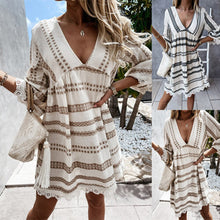 Load image into Gallery viewer, Summer Women Vintage Print Mini Dress Loose Casual V neck Lace