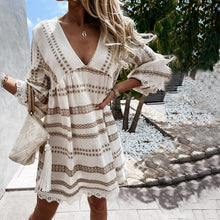 Load image into Gallery viewer, Summer Women Vintage Print Mini Dress Loose Casual V neck Lace
