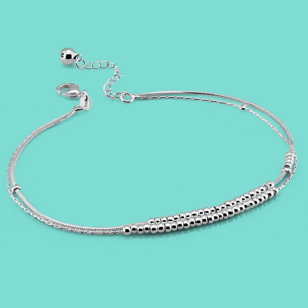 Sterling Silver Anklet Minimalist Round Bead Chain