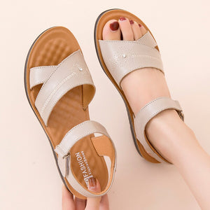 Summer Women's Sandals Genuine Leather Female Soft Bottom Casual Flat