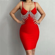 Load image into Gallery viewer, Summer Women's Sexy Spaghetti Strap V neck Diamond Tassel Bandage - Sophornlilly