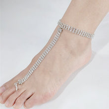 Load image into Gallery viewer, Summer beach women three rows rhinestone foot bracelet anklets ankle