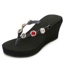 Load image into Gallery viewer, Wedge Flip Flops Rhinestones