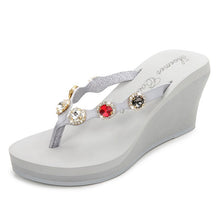 Load image into Gallery viewer, Wedge Flip Flops Rhinestones