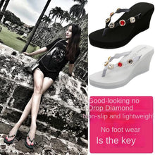 Load image into Gallery viewer, Wedge Flip Flops Rhinestones