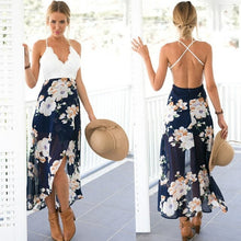 Load image into Gallery viewer, Summer style lace long flower print patchwork dresses sexy V