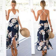 Load image into Gallery viewer, Summer style lace long flower print patchwork dresses sexy V
