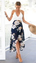 Load image into Gallery viewer, Summer style lace long flower print patchwork dresses sexy V