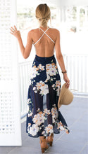 Load image into Gallery viewer, Summer style lace long flower print patchwork dresses sexy V