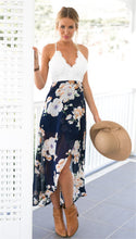 Load image into Gallery viewer, Summer style lace long flower print patchwork dresses sexy V