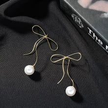 Load image into Gallery viewer, Super Fairy Hollow Metal Bow Pearl Earring Fashion Creative Retro