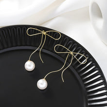 Load image into Gallery viewer, Super Fairy Hollow Metal Bow Pearl Earring Fashion Creative Retro