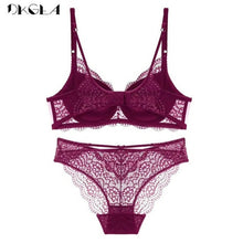 Load image into Gallery viewer, Super Gather Sexy Underwear Set Women Bras Deep V Purple Brassiere