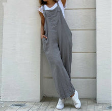 Load image into Gallery viewer, Suspender Solid Long Jumpsuit Casual High Waist Cotton Linen