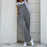 Suspender Solid Long Jumpsuit Casual High Waist Cotton Linen