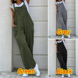 Suspender Solid Long Jumpsuit Casual High Waist Cotton Linen