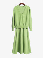 Load image into Gallery viewer, Sweater Dress Long-sleeved V-neck Tops Two-piece Suit