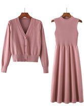 Load image into Gallery viewer, Sweater Dress Long-sleeved V-neck Tops Two-piece Suit