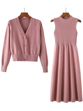 Load image into Gallery viewer, Sweater Dress Long-sleeved V-neck Tops Two-piece Suit