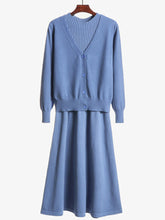 Load image into Gallery viewer, Sweater Dress Long-sleeved V-neck Tops Two-piece Suit