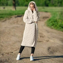 Load image into Gallery viewer, Sweater with Hood Female Knit Coat Lantern Sleeve Open Stitch - Sophornlilly