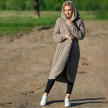 Load image into Gallery viewer, Sweater with Hood Female Knit Coat Lantern Sleeve Open Stitch - Sophornlilly