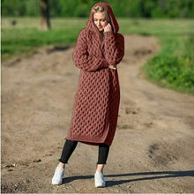 Load image into Gallery viewer, Sweater with Hood Female Knit Coat Lantern Sleeve Open Stitch - Sophornlilly