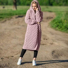 Load image into Gallery viewer, Sweater with Hood Female Knit Coat Lantern Sleeve Open Stitch - Sophornlilly