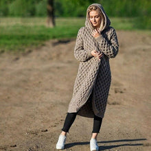 Load image into Gallery viewer, Sweater with Hood Female Knit Coat Lantern Sleeve Open Stitch - Sophornlilly