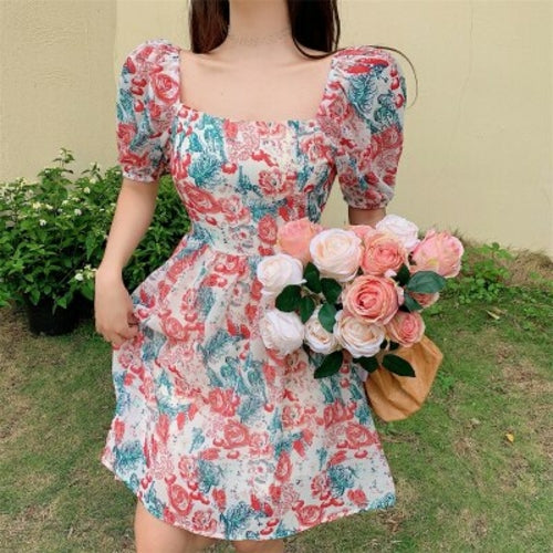 Sweet Elegant Print Mini Dress Women Short Sleeve Summer Women's - Sophornlilly