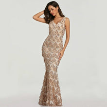 Load image into Gallery viewer, Sweet Memory U337 Women Sexy Dress Gold Black V Neck Tassel