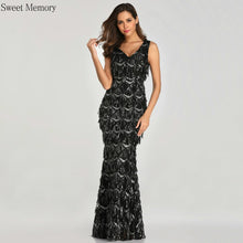 Load image into Gallery viewer, Sweet Memory U337 Women Sexy Dress Gold Black V Neck Tassel