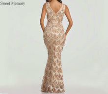 Load image into Gallery viewer, Sweet Memory U337 Women Sexy Dress Gold Black V Neck Tassel