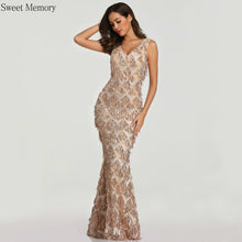 Load image into Gallery viewer, Sweet Memory U337 Women Sexy Dress Gold Black V Neck Tassel