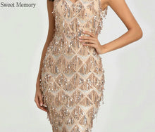 Load image into Gallery viewer, Sweet Memory U337 Women Sexy Dress Gold Black V Neck Tassel