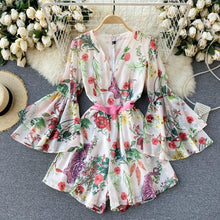 Load image into Gallery viewer, Sweet print French first love dress V neck double layer flared - Sophornlilly